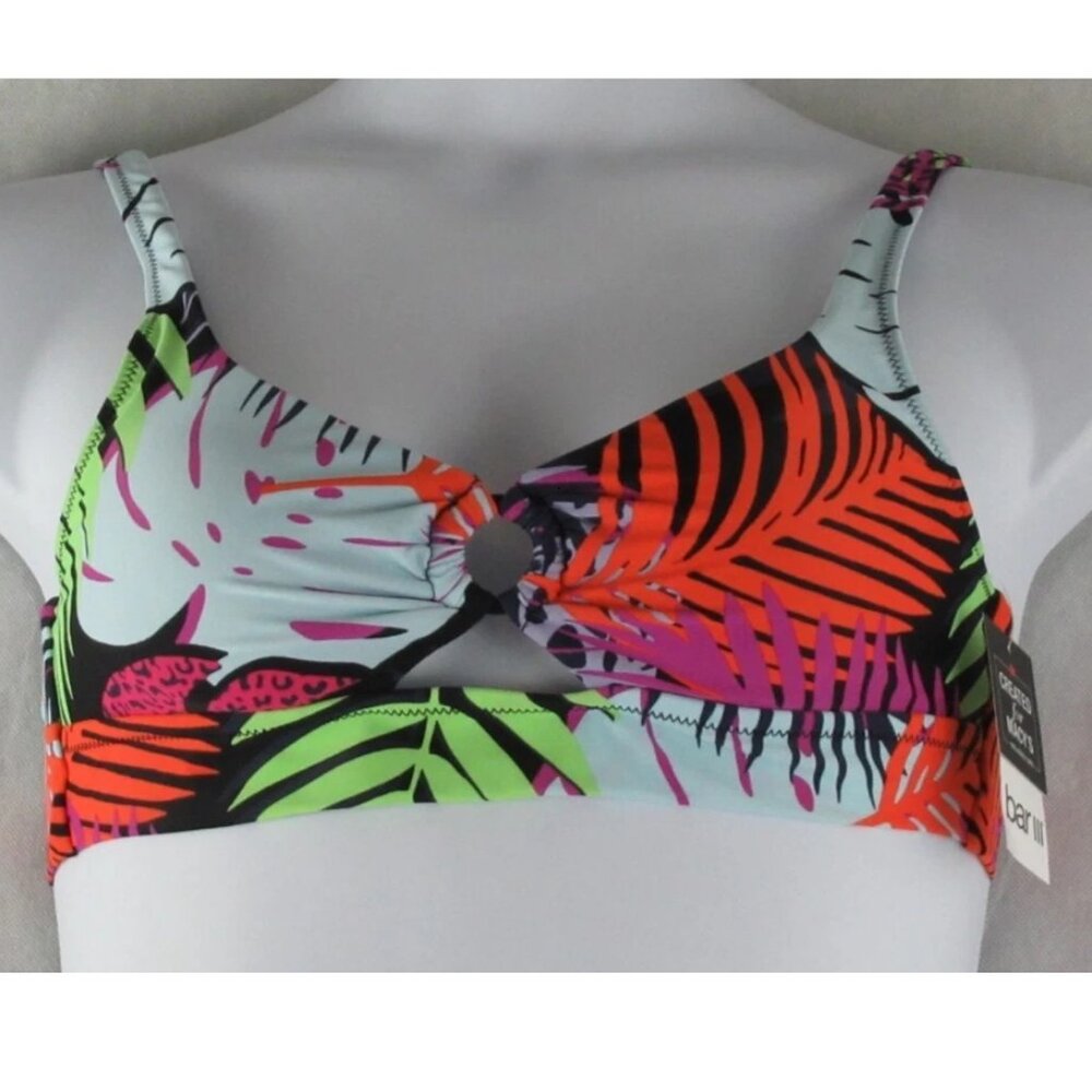 Bar III Women's O-Ring Bikini Top Swimsuit, Palm Prowl Multicolor, Medium
